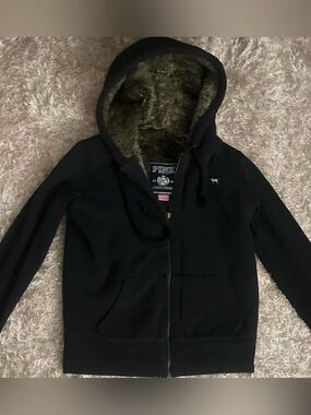 PINK Victoria's Secret Black Kids Sherpa-Lined Zip Hoodie